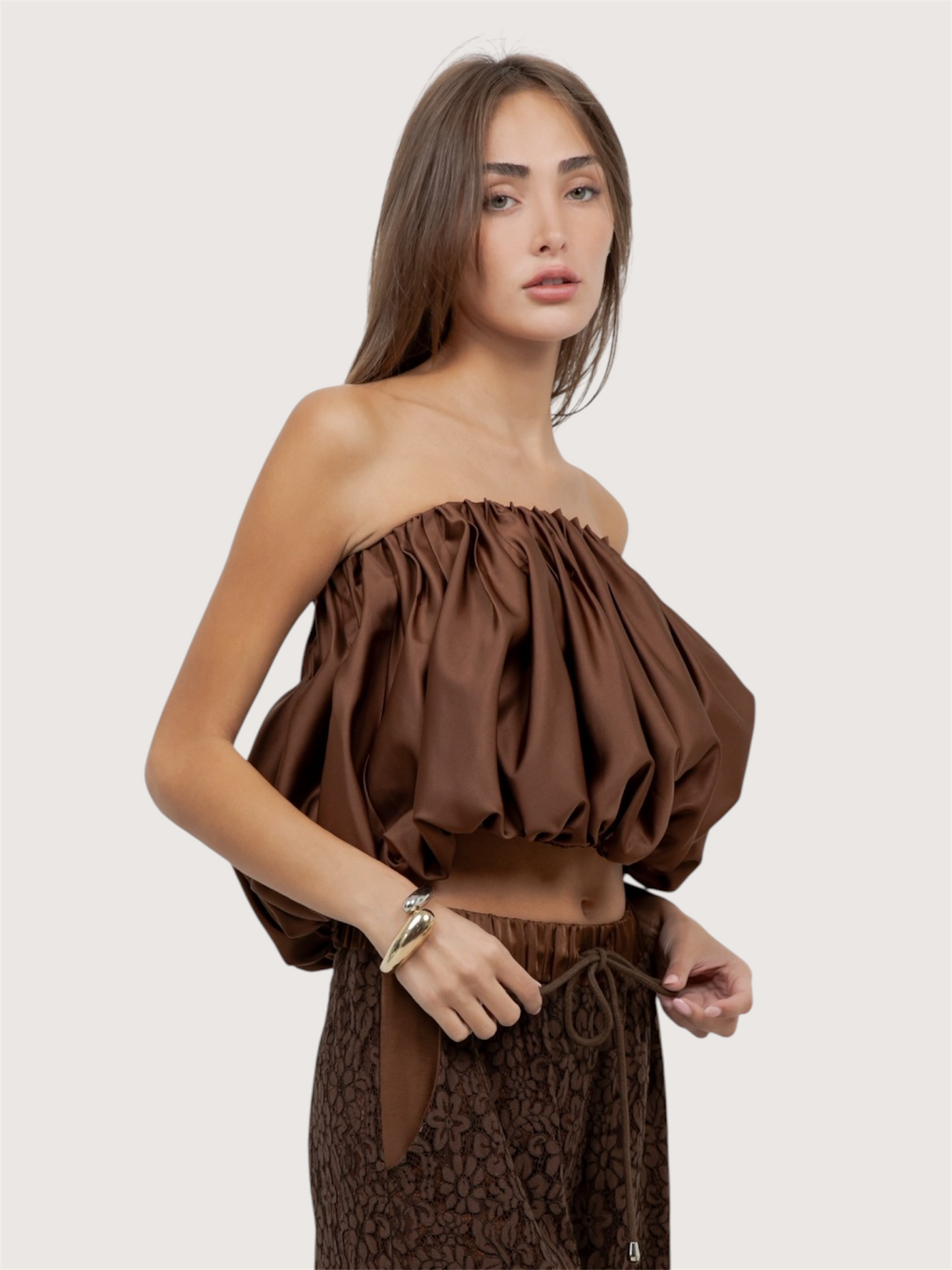 Pleated Satin Bubble Top