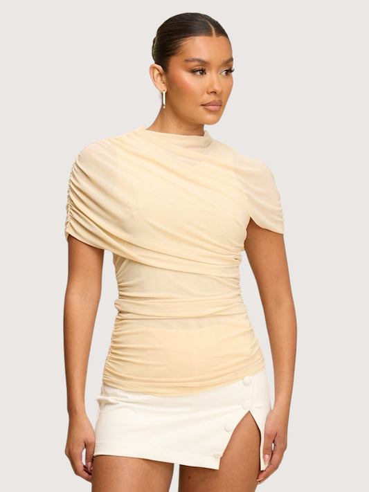 Draped Mesh Shoulder Top