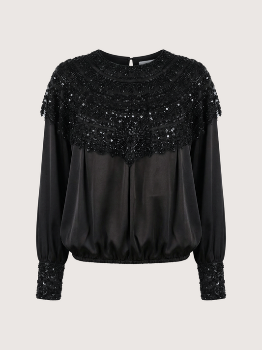 Beaded Collar Satin Blouse