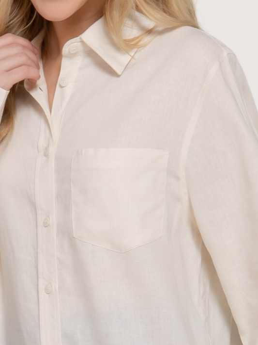 LS Linen Blend Top | Cream