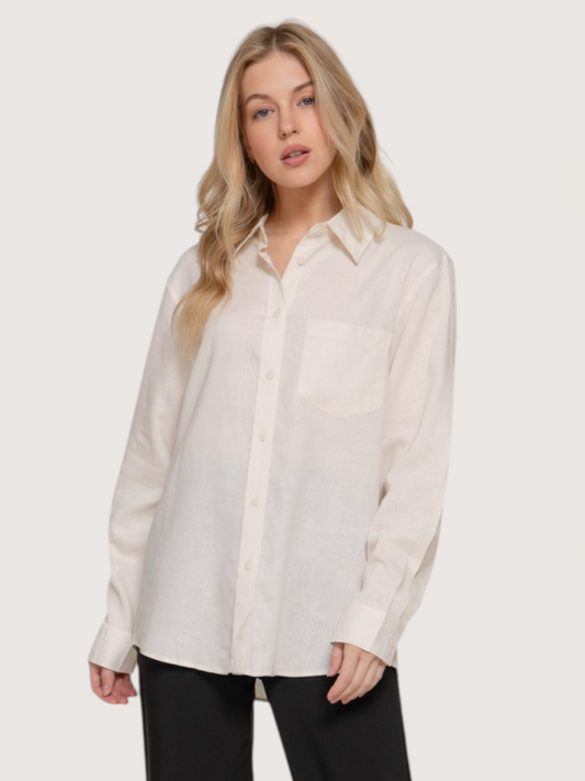 LS Linen Blend Top | Cream