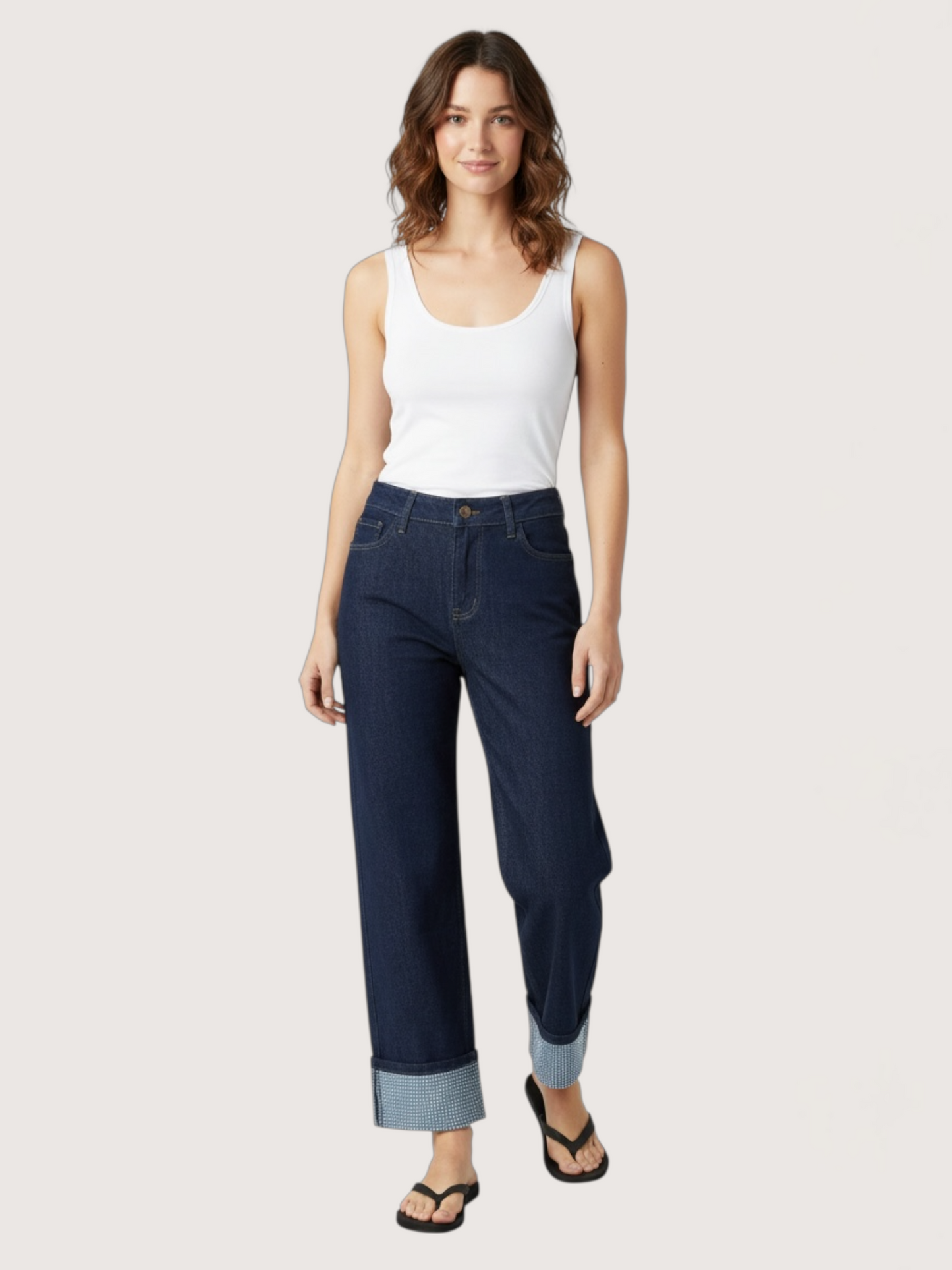Relaxed Jewel Cuffed Denim