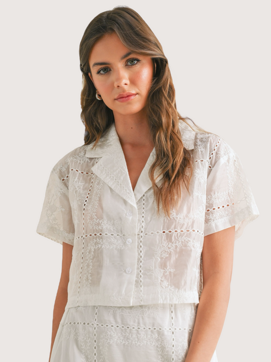 Eyelet Button Up Blouse