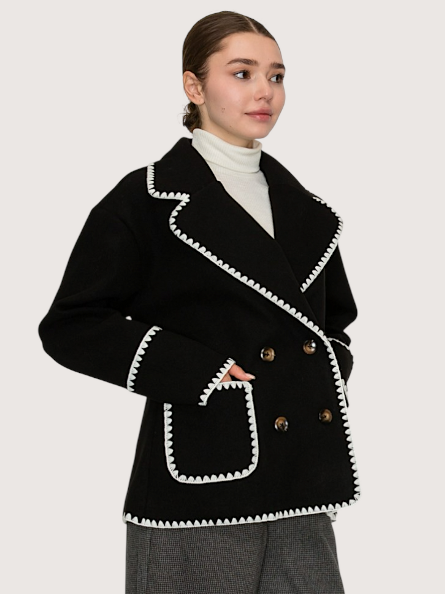 Double Breasted Stitch Jacket | Black