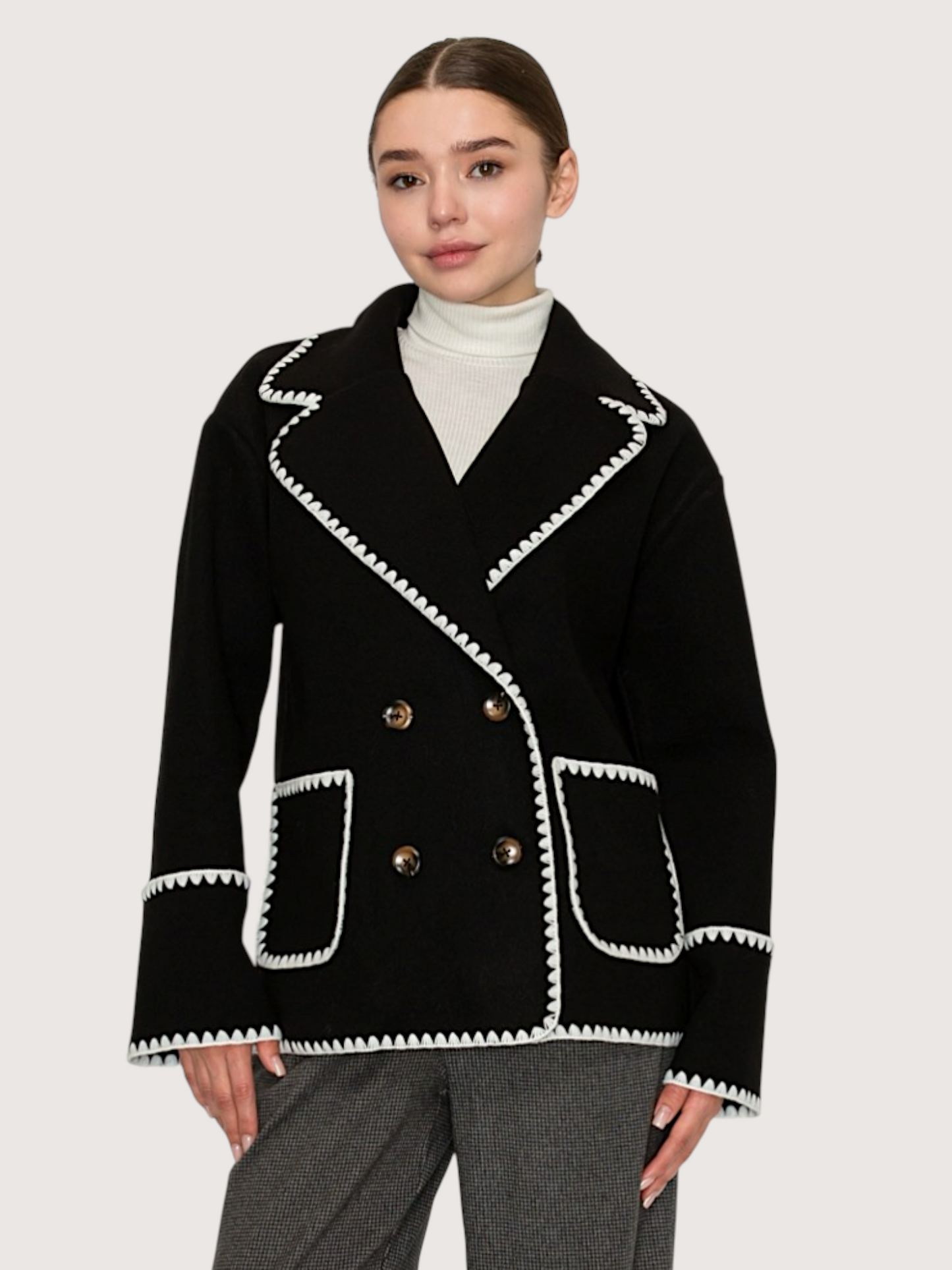 Double Breasted Stitch Jacket | Black