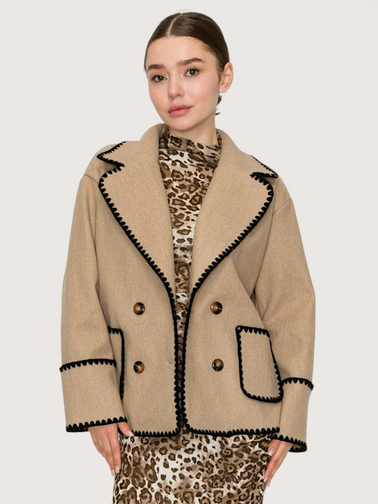 Double Breasted Stitch Jacket | Taupe
