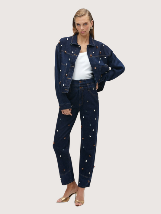 Double Waist Beaded Denim