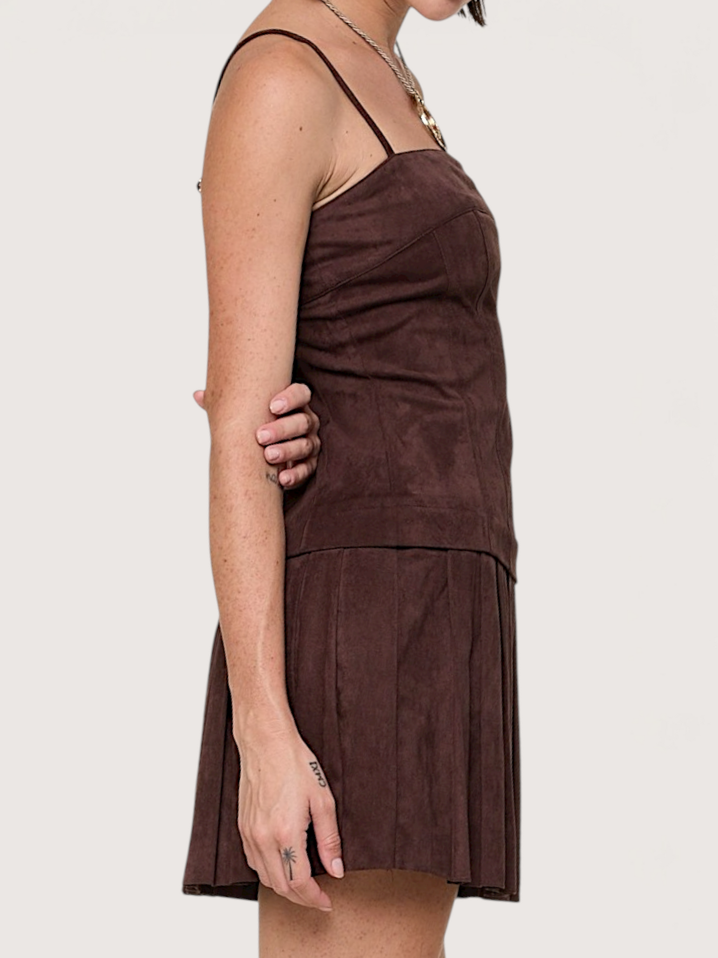Suede Pleated Mini Dress