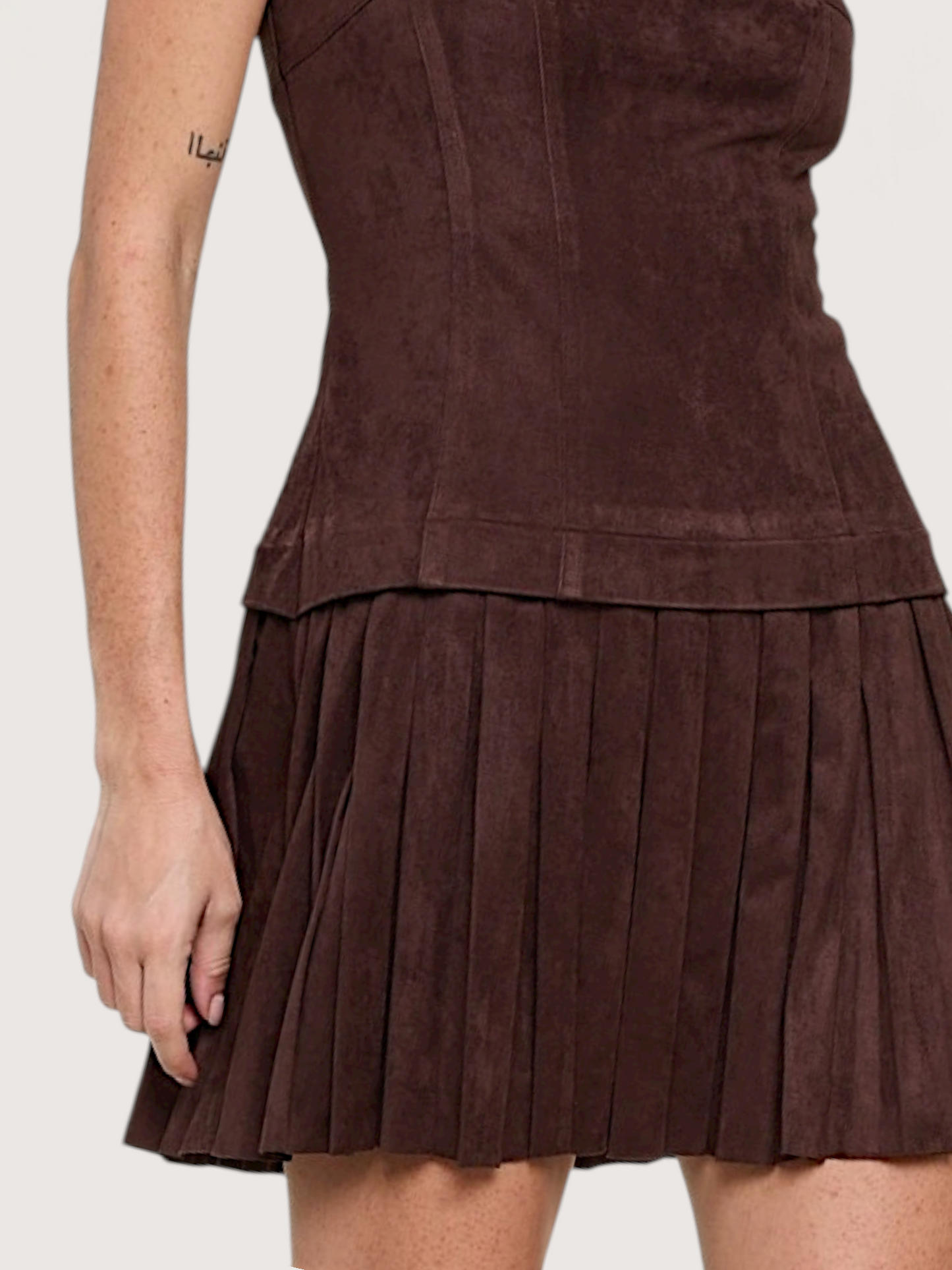 Suede Pleated Mini Dress