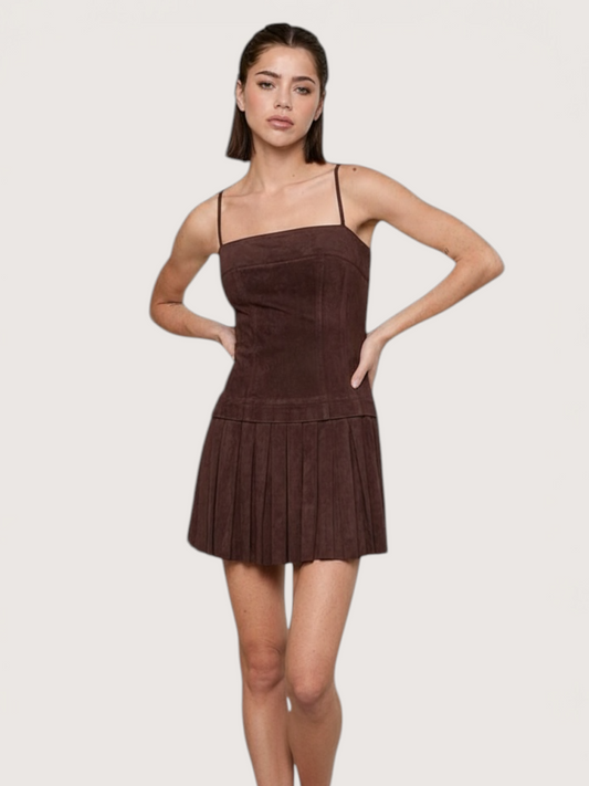 Suede Pleated Mini Dress