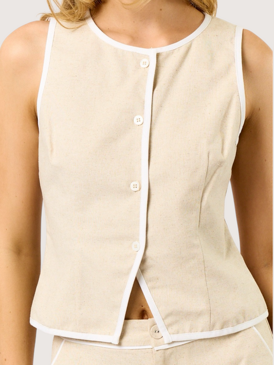 Contrast Trim Linen Vest