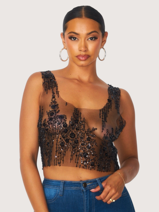 Sequin Mesh Crop Top