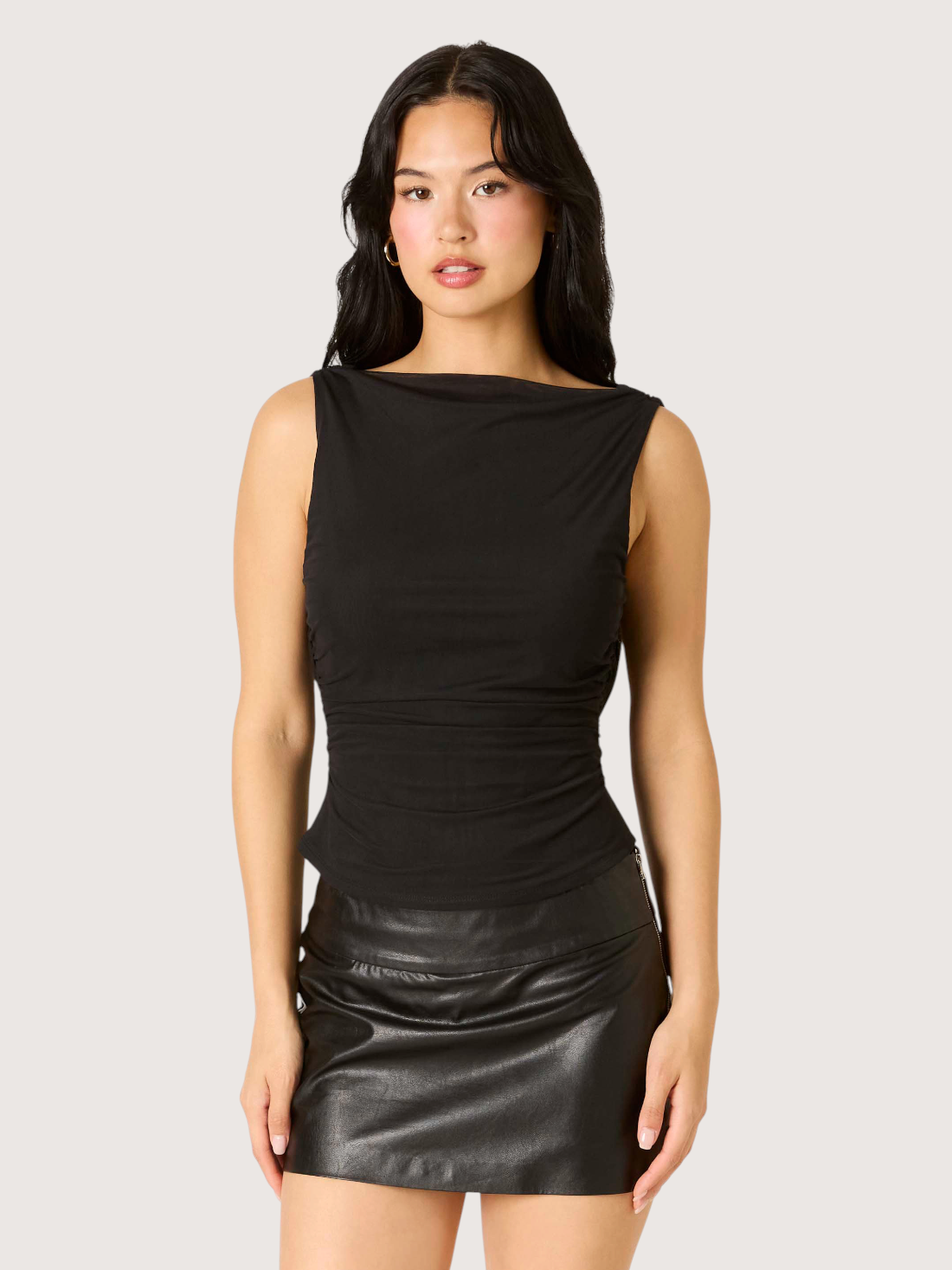 Tati Mesh Boatneck Top | Black