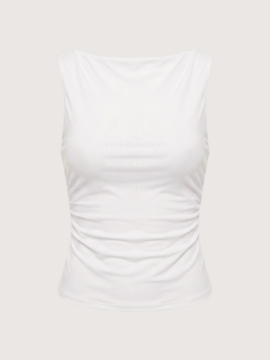 Tati Mesh Boatneck Top | White