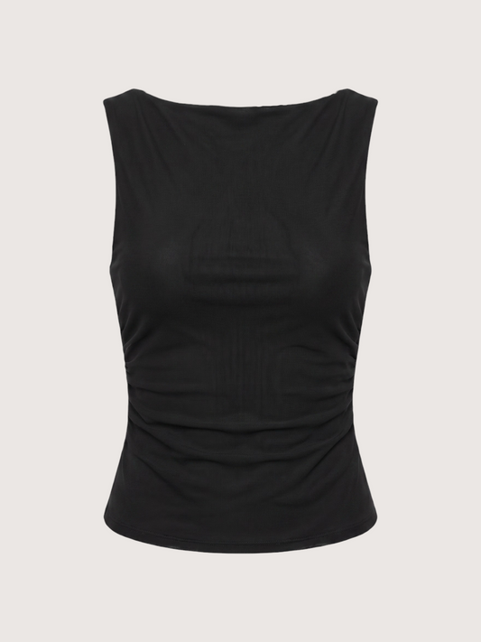 Tati Mesh Boatneck Top | Black