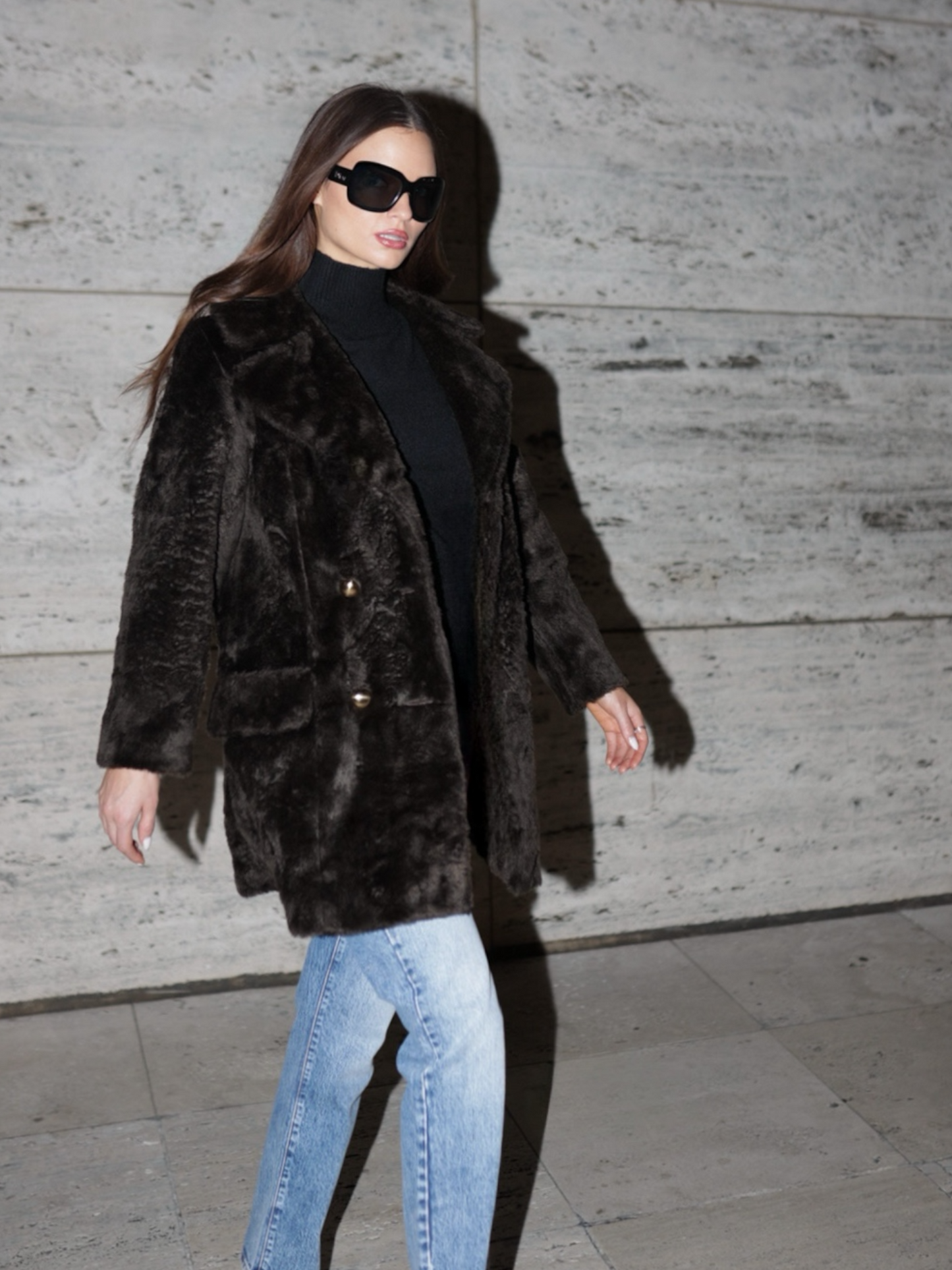 Gold Button Fur Coat