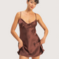 Sweetheart Satin Mini Dress | Brown