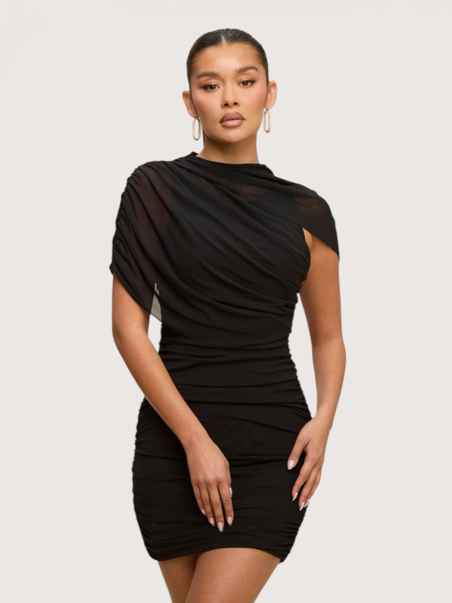 Draped Mesh Mini Dress