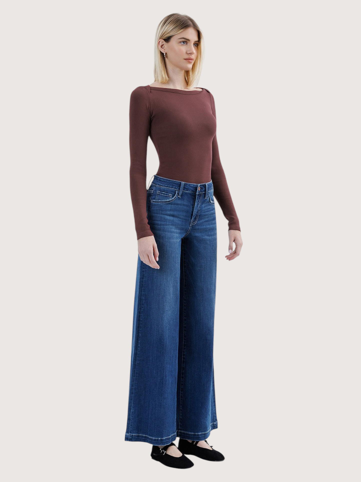 Mid Rise Palazzo Denim