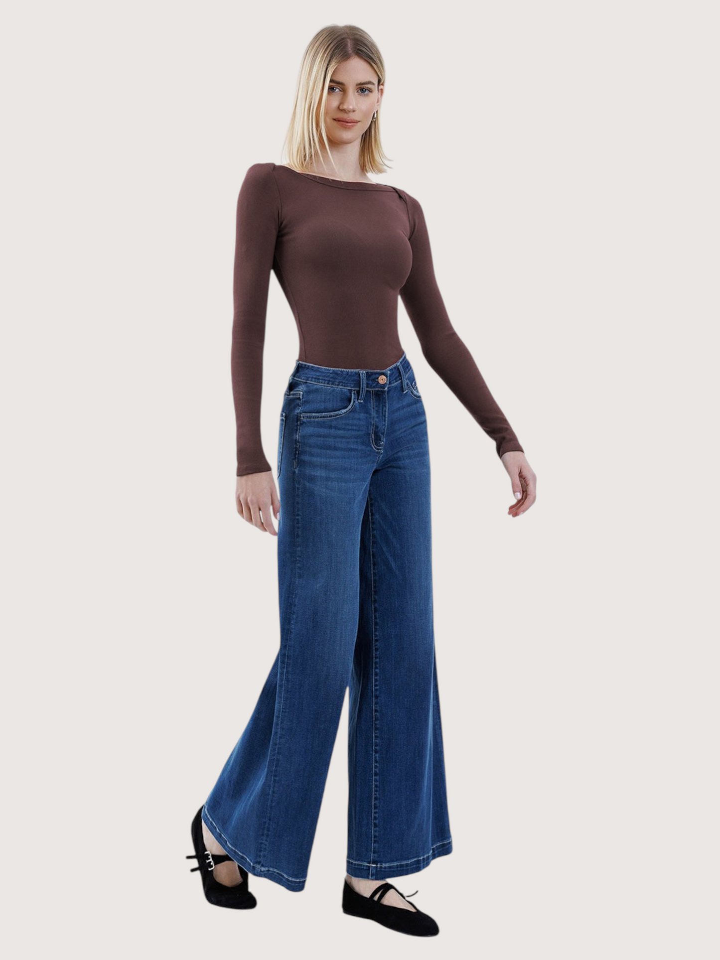 Mid Rise Palazzo Denim