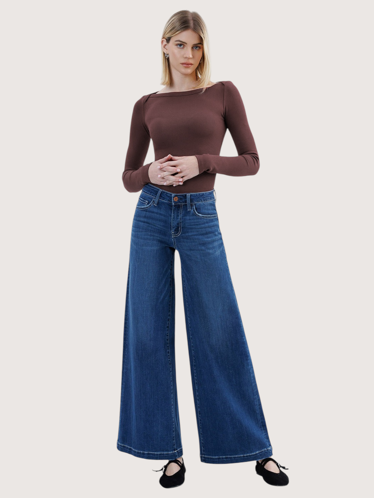 Mid Rise Palazzo Denim