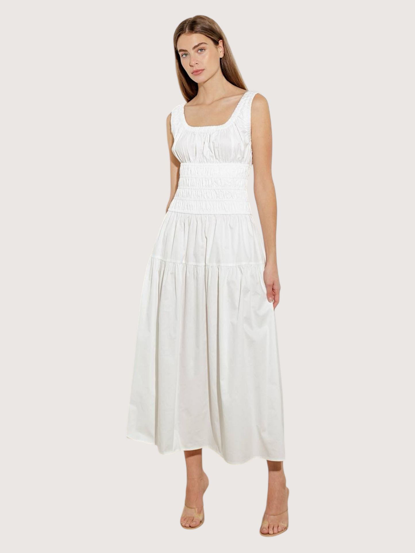 Smocked Midi Dress | White