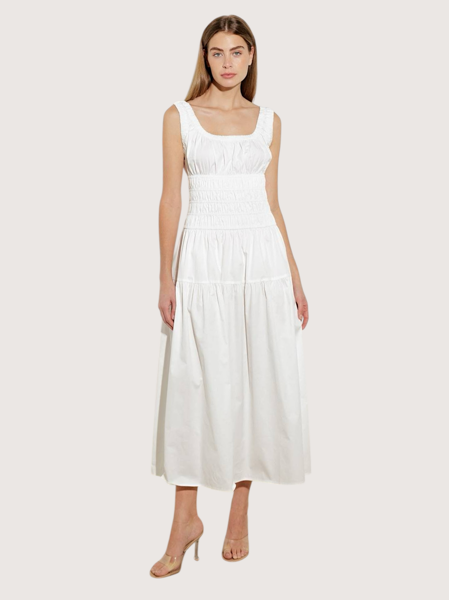 Smocked Midi Dress | White