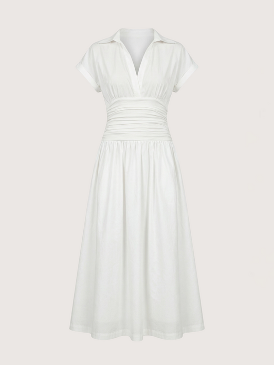 Ruched Waist Poplin Dress