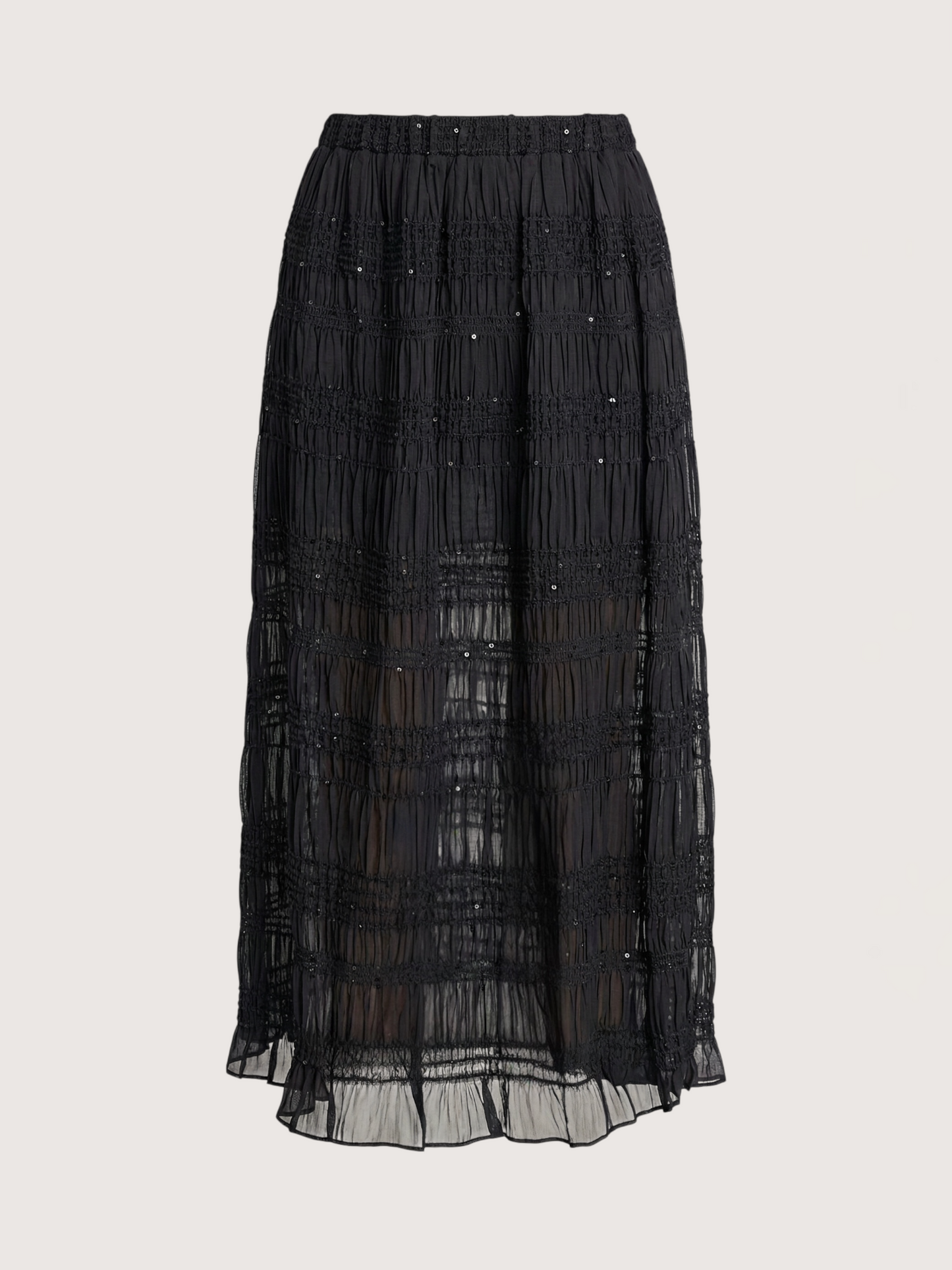 Smocked Sequin Maxi Skirt