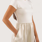 Contrast Satin Midi Dress | Ivory