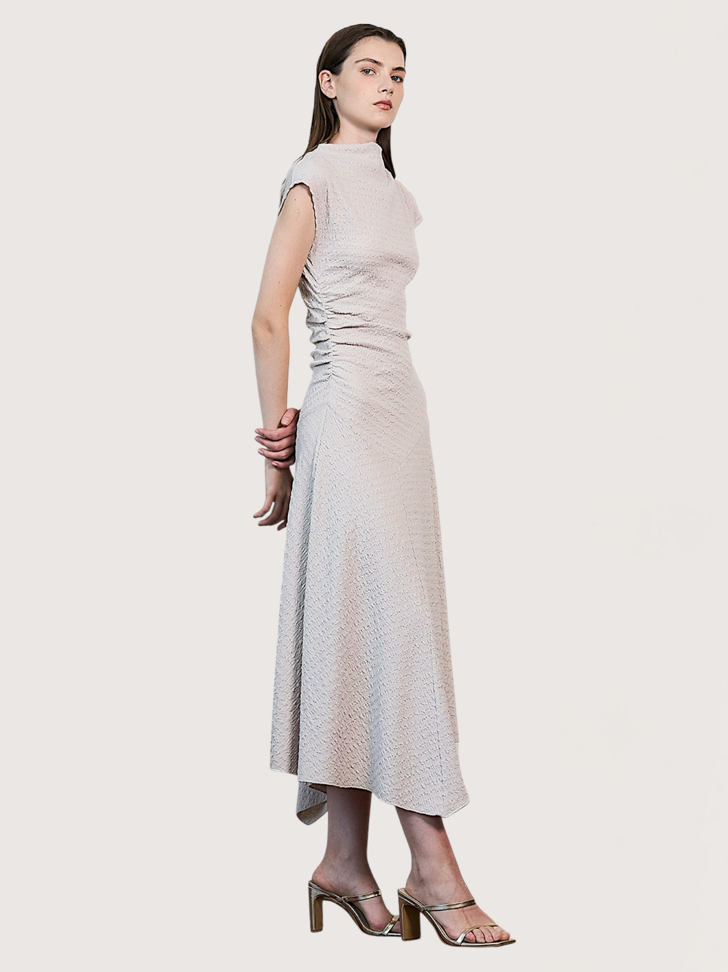 Crinkle Cap Sleeve Dress | Ecru