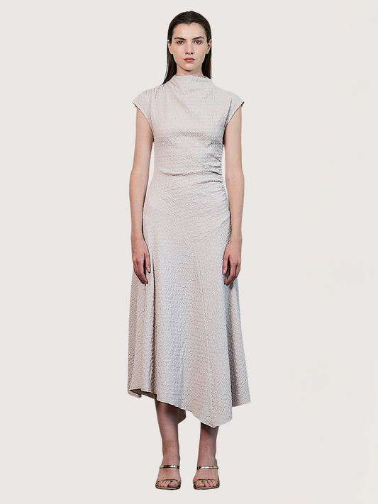 Crinkle Cap Sleeve Dress | Ecru