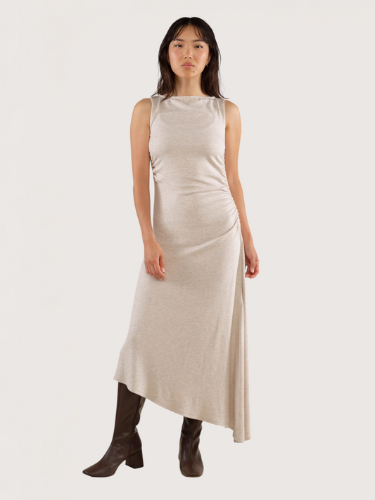 Asymmetrical Hem Boatneck Dress