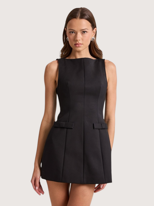 Boat Neck Bow Dress | Black