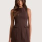 Boat Neck Bow Dress | Brown