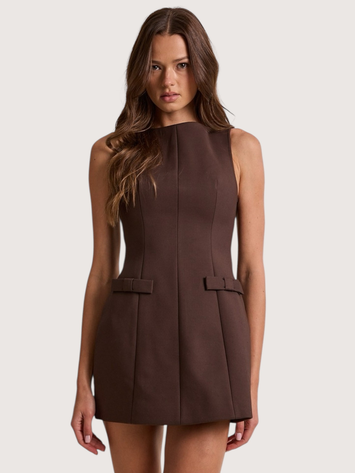 Boat Neck Bow Dress | Brown