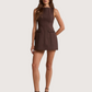 Boat Neck Bow Dress | Brown