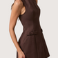 Boat Neck Bow Dress | Brown