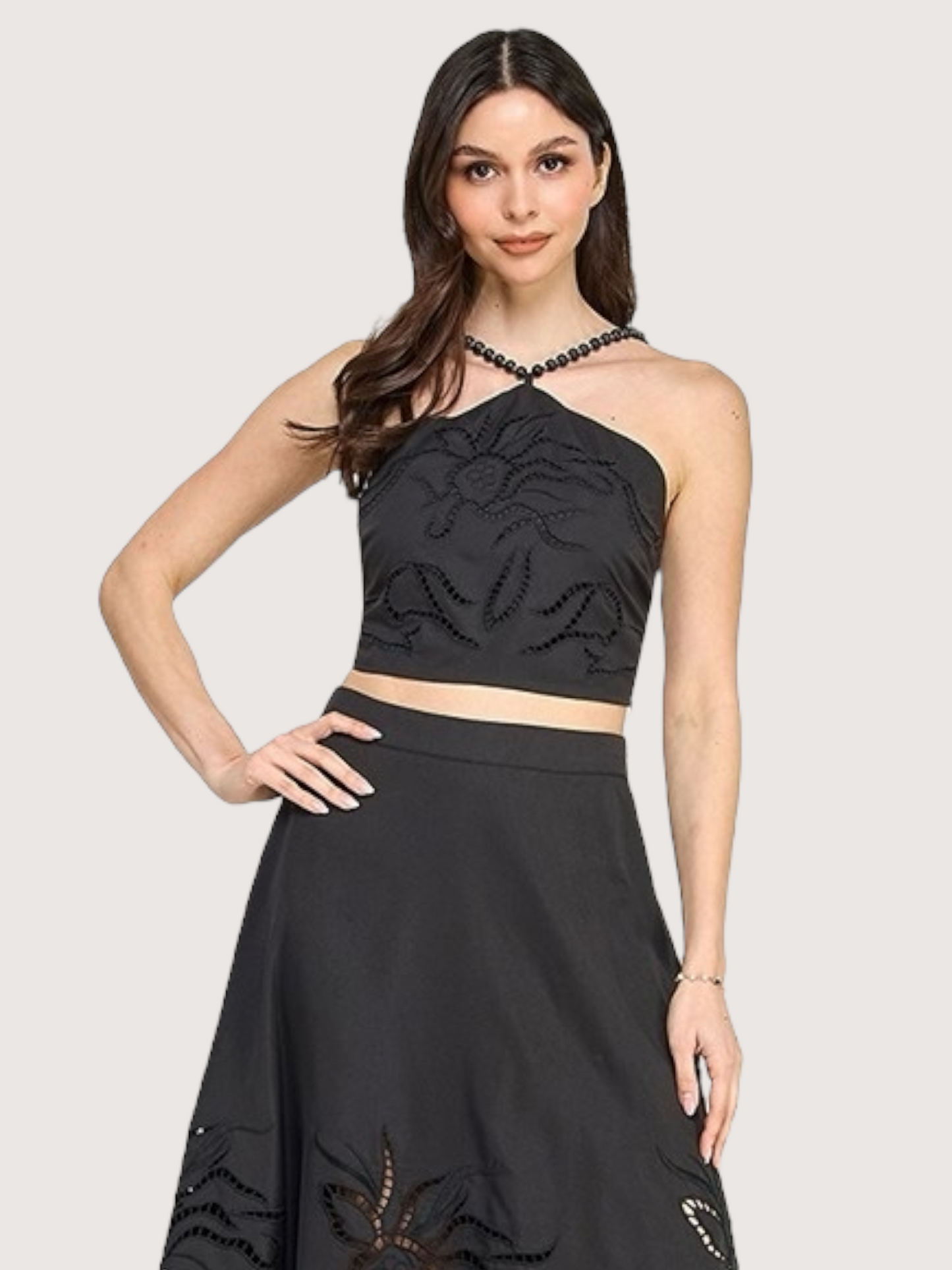 Beaded Eyelet Halter Top