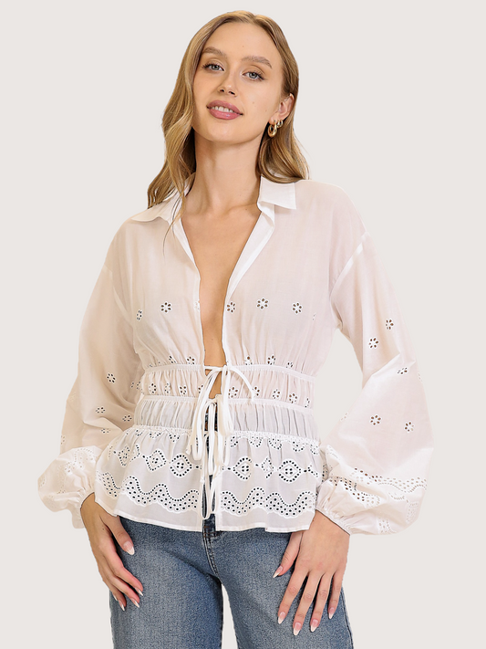 Eyelet Peplum Blouse