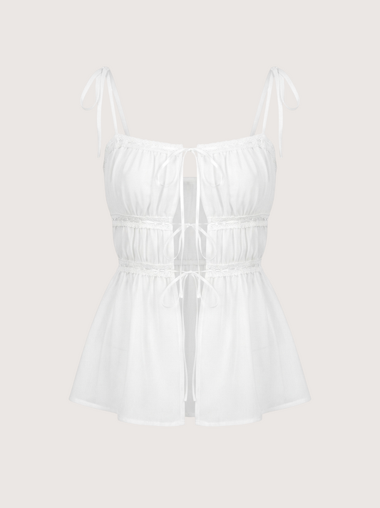 Shirred Lace Tie Top
