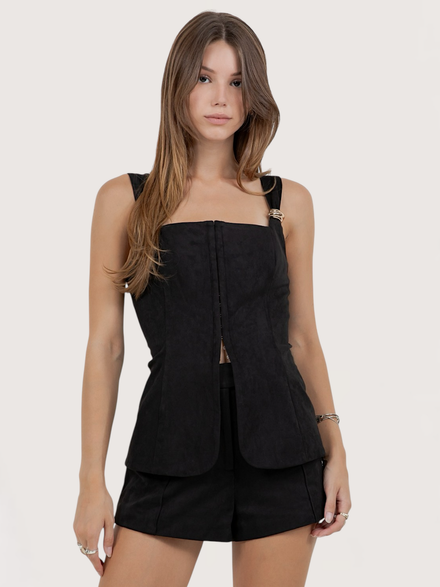 Metal Accent Suede Top