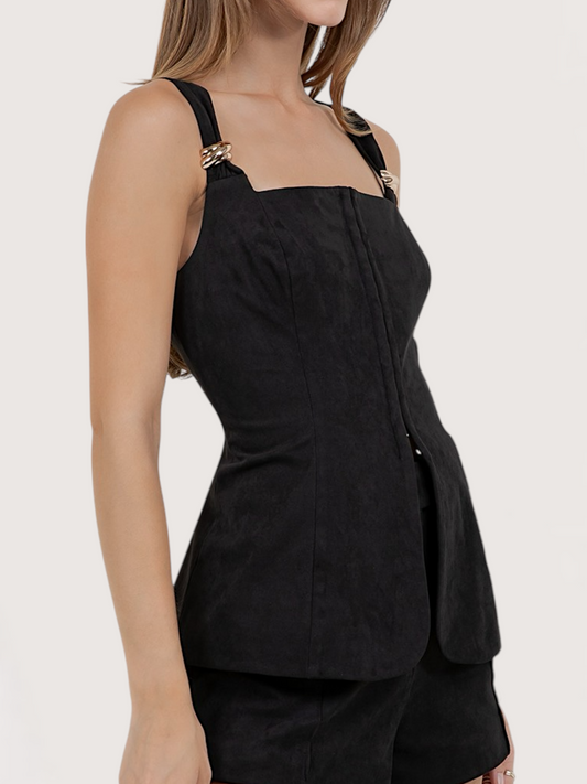 Metal Accent Suede Top