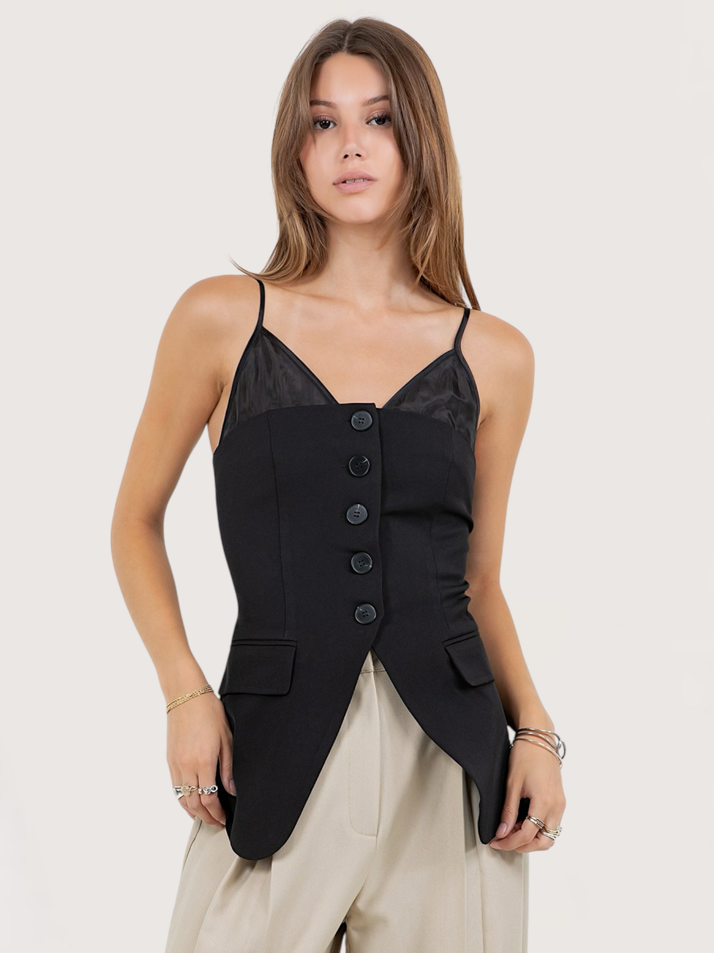 Peep Cami Button Top