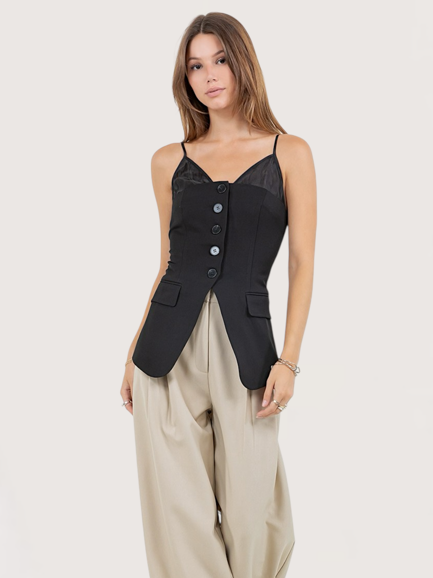 Peep Cami Button Top