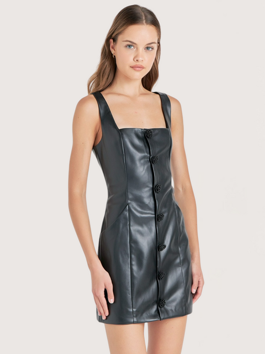 Beaded Button Leather Dress