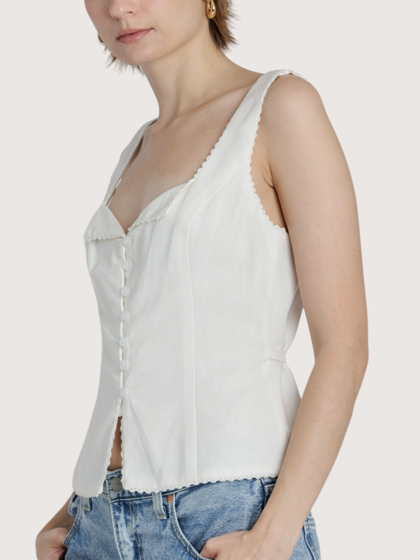 Lace Trim Linen Top