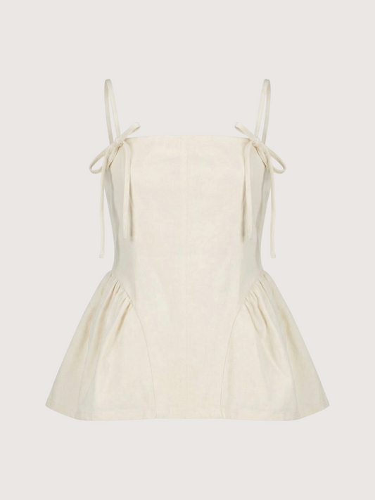 Bow Trim Peplum Top | Cream