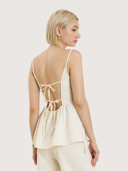 Bow Trim Peplum Top | Cream