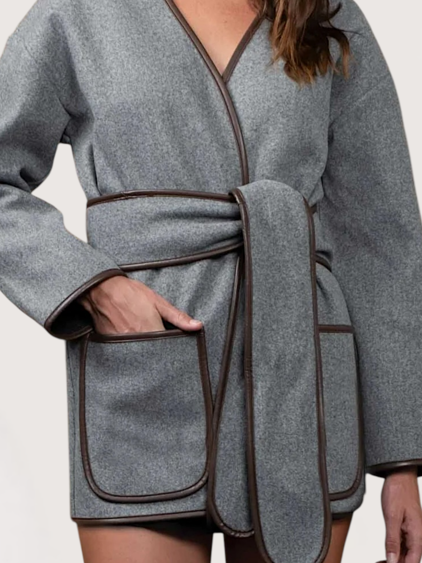 Contrast Trim Belted Coat